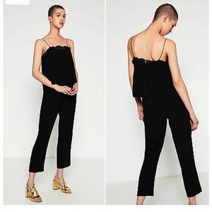 Zara Black Cropped Tiered Jumpsuit with Lace Trim